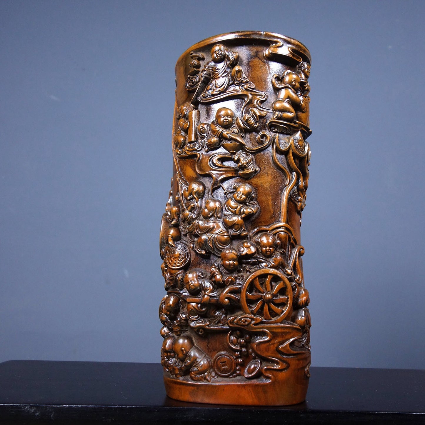 Chinese Antique Huangyangmu Baizi Painting Pen Holder