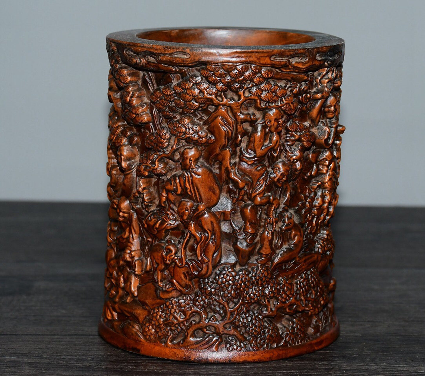 Chinese antique boxwood 18 Arhat penholder decorations