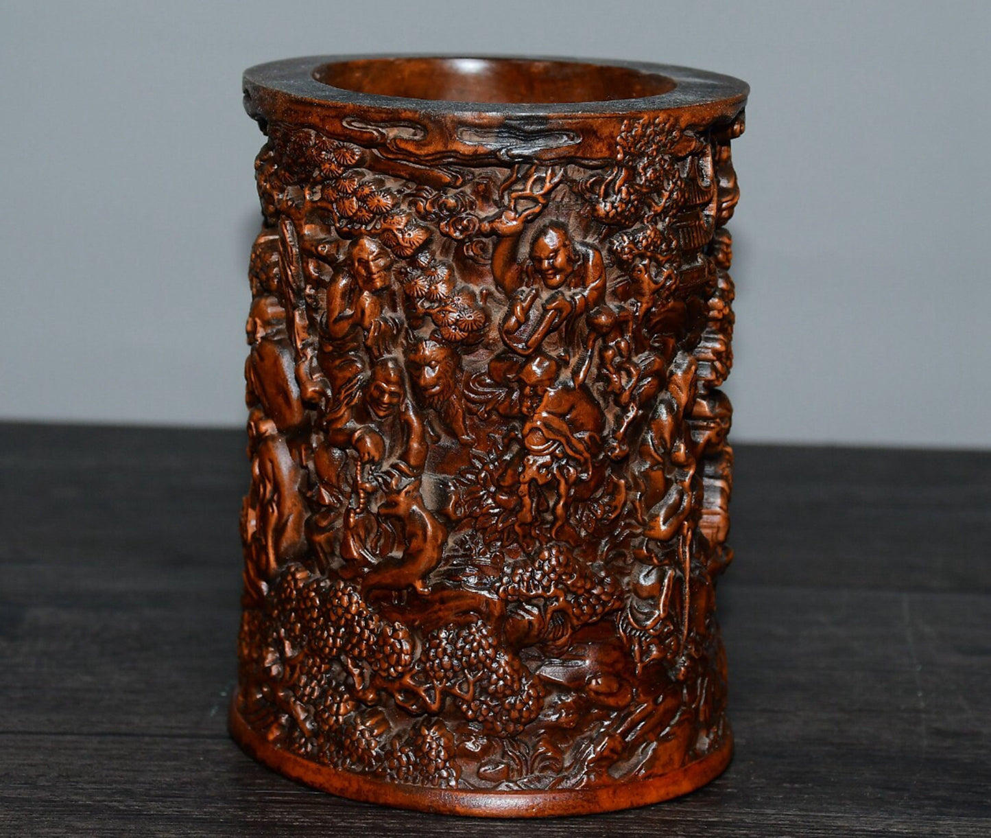 Chinese antique boxwood 18 Arhat penholder decorations