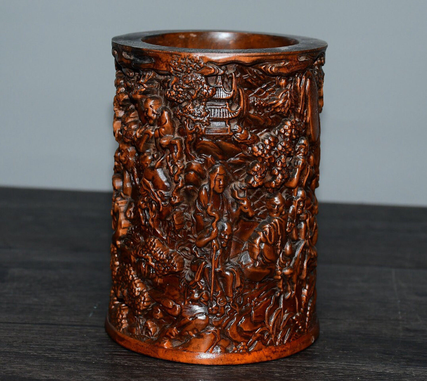 Chinese antique boxwood 18 Arhat penholder decorations