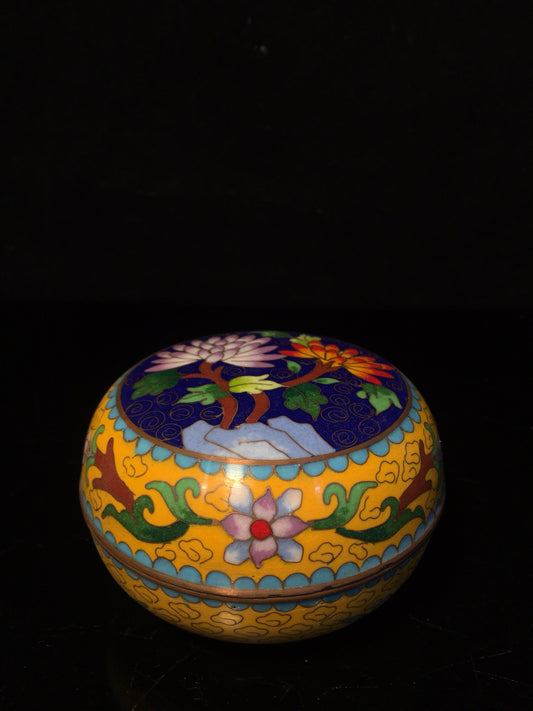 Chinese Antique Pure Copper Cloisonne Twisted Enamel Powder Box