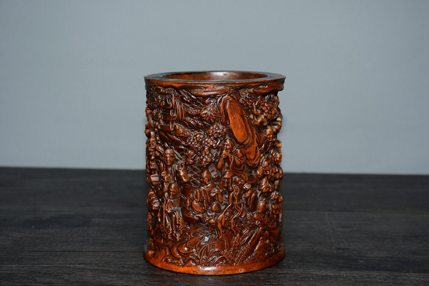 Chinese antique boxwood 18 Arhat penholder decorations