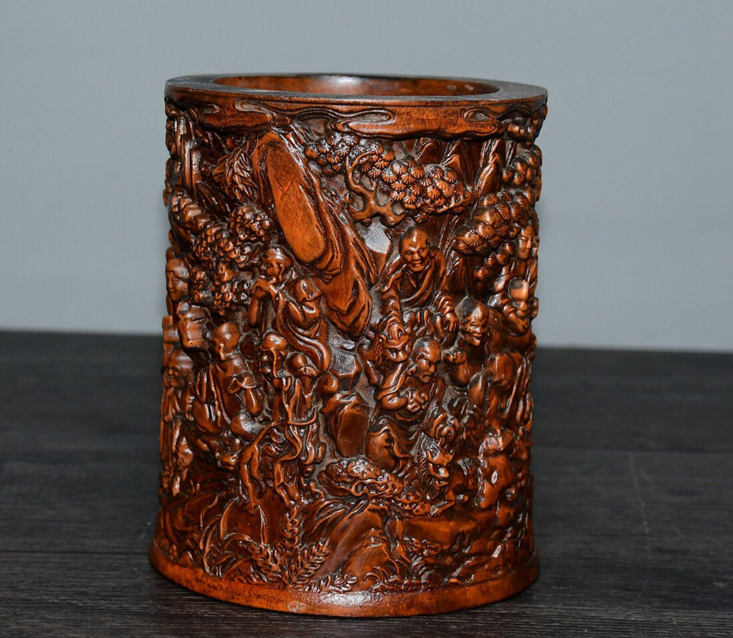 Chinese antique boxwood 18 Arhat penholder decorations