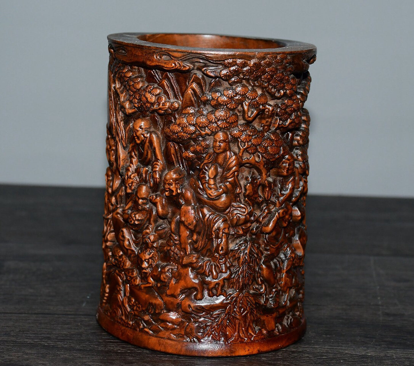 Chinese antique boxwood 18 Arhat penholder decorations