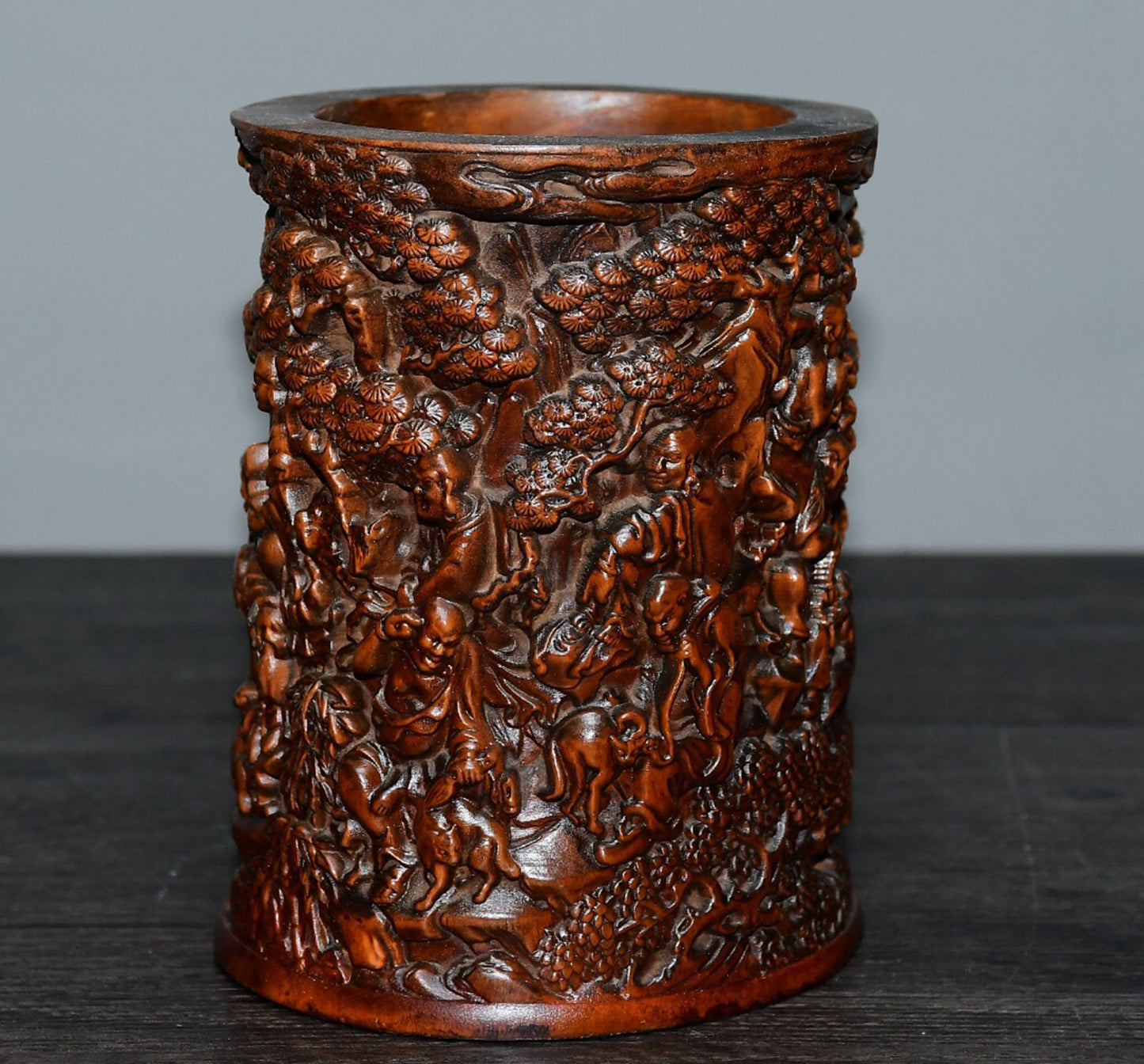 Chinese antique boxwood 18 Arhat penholder decorations