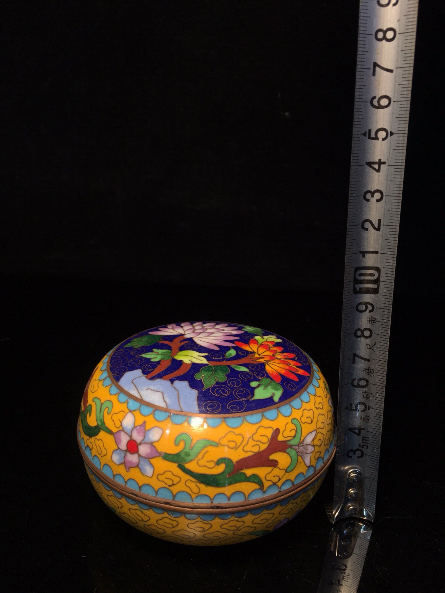 Chinese Antique Pure Copper Cloisonne Twisted Enamel Powder Box