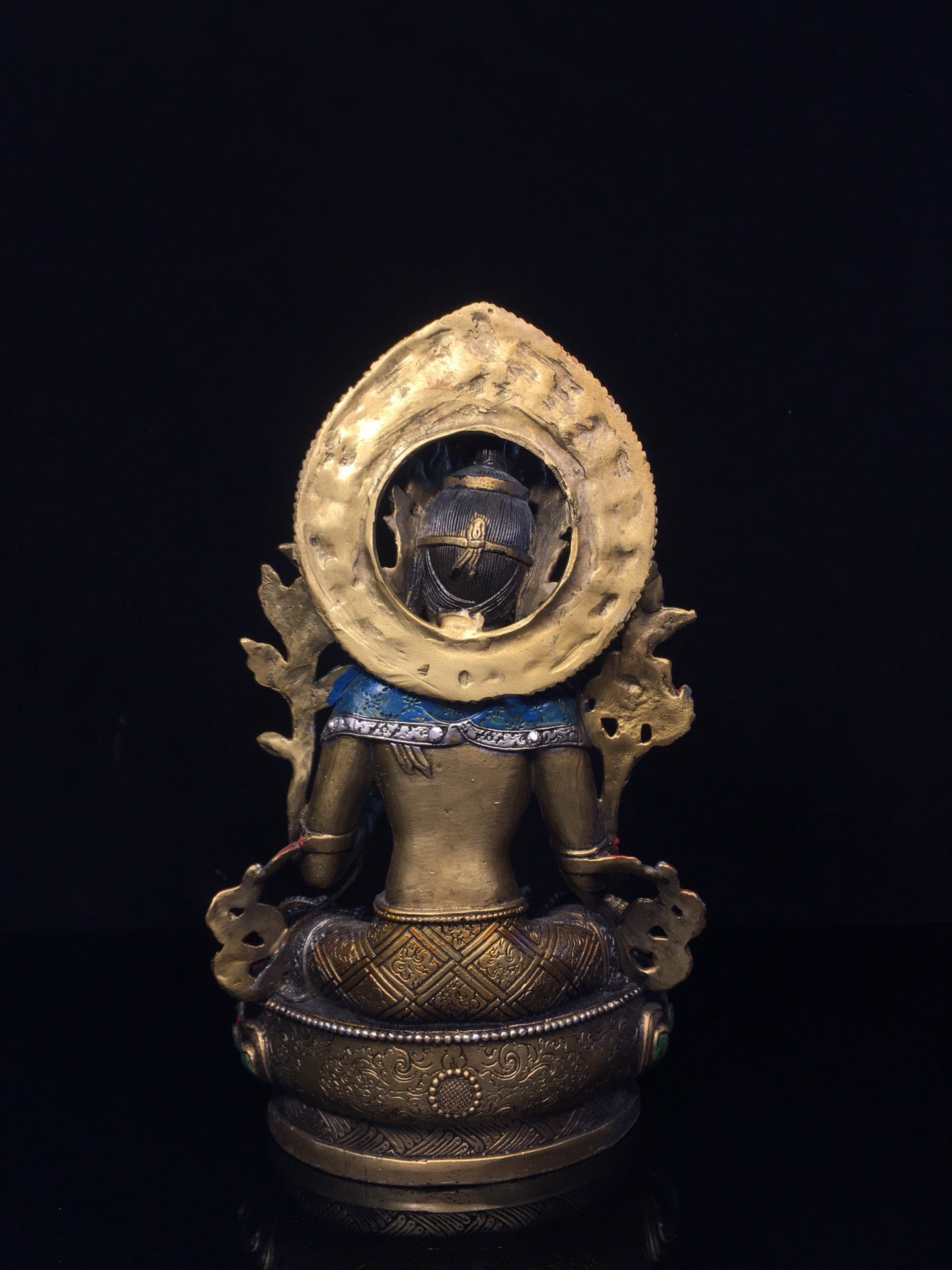 Chinese antique pure copper painted green Tara Buddha statue