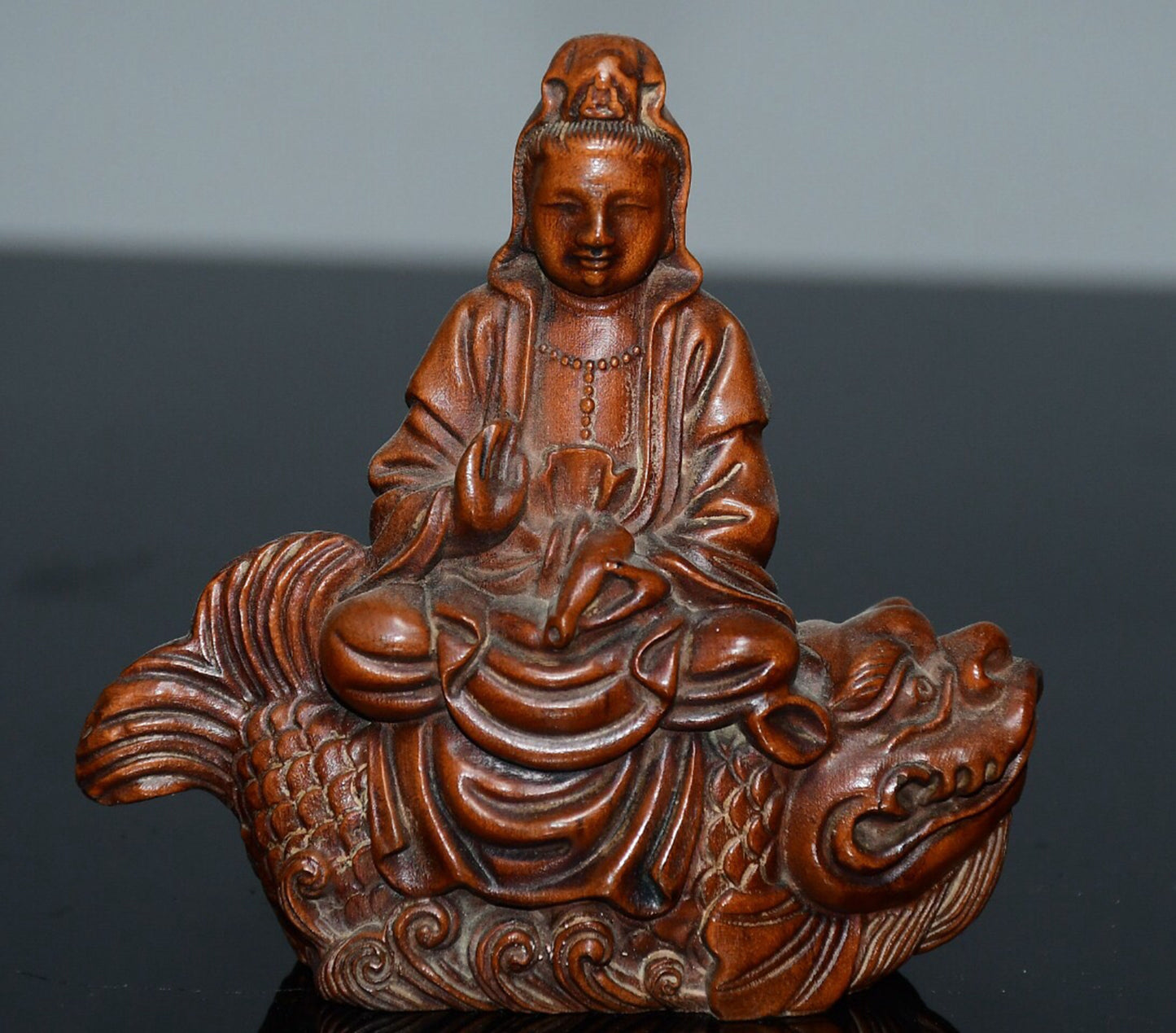 Chinese antique small leaf boxwood Pu Xian Bodhisattva ornament
