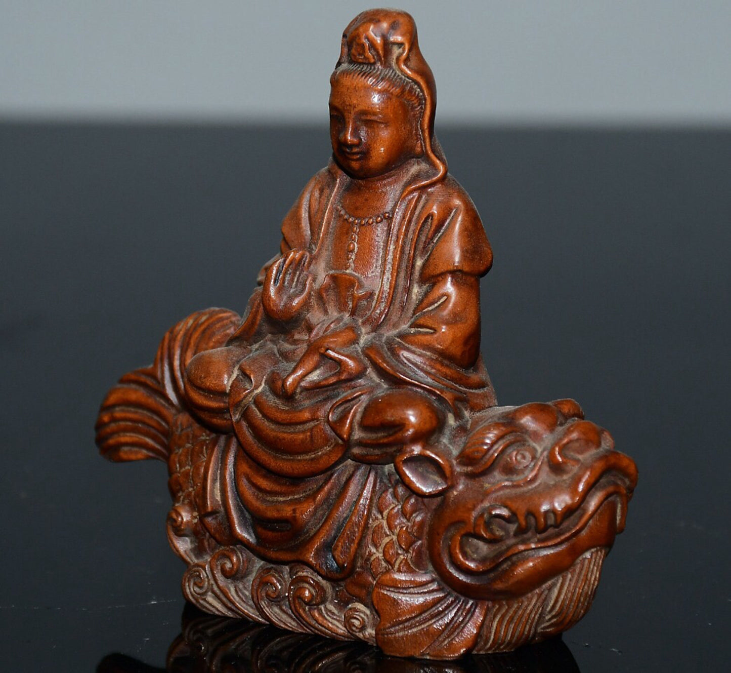 Chinese antique small leaf boxwood Pu Xian Bodhisattva ornament