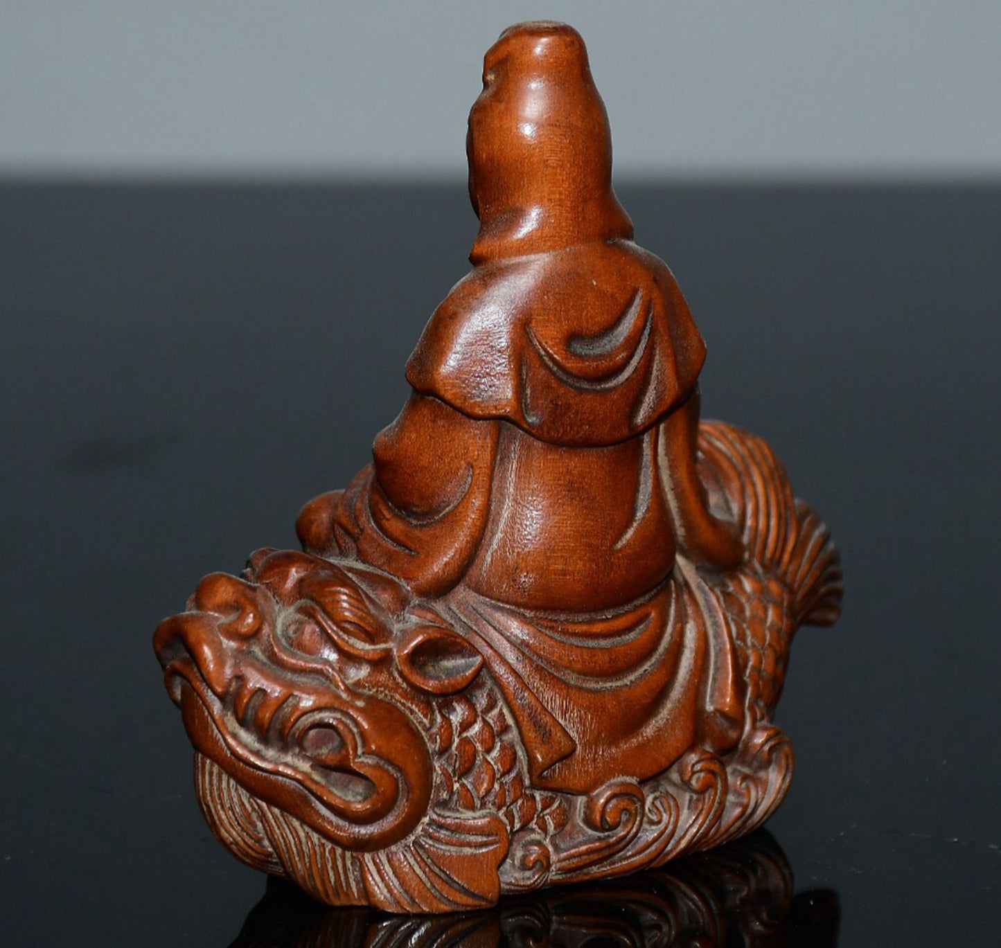 Chinese antique small leaf boxwood Pu Xian Bodhisattva ornament