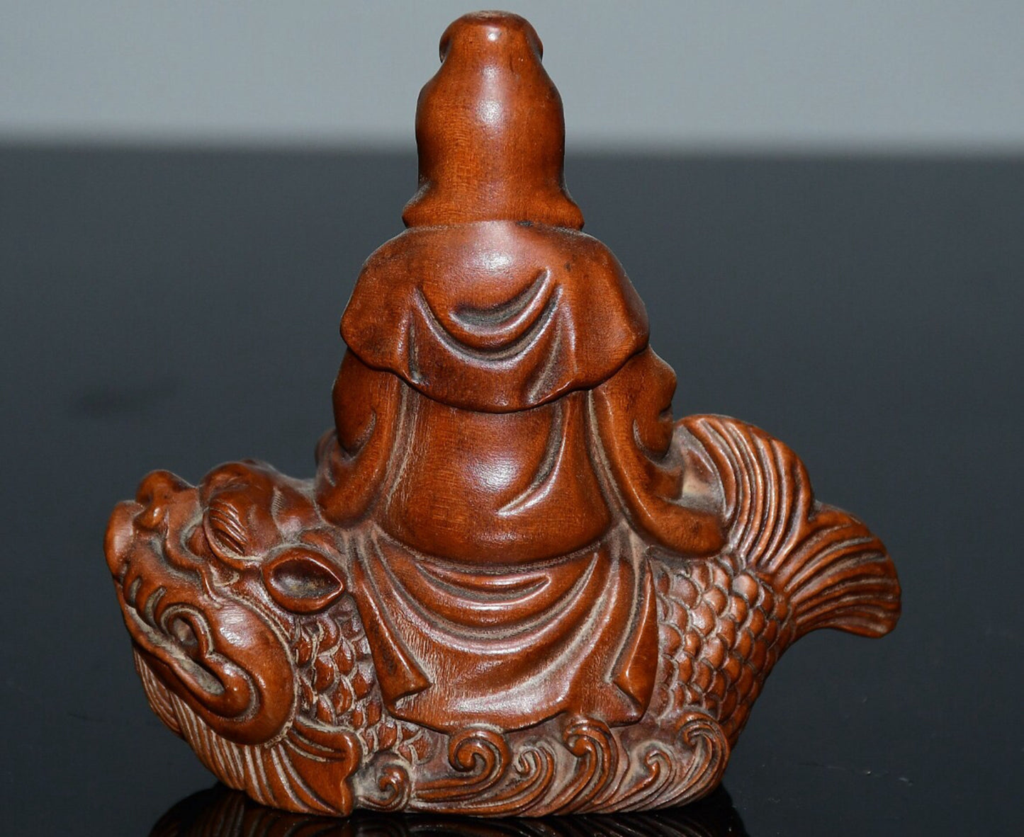 Chinese antique small leaf boxwood Pu Xian Bodhisattva ornament