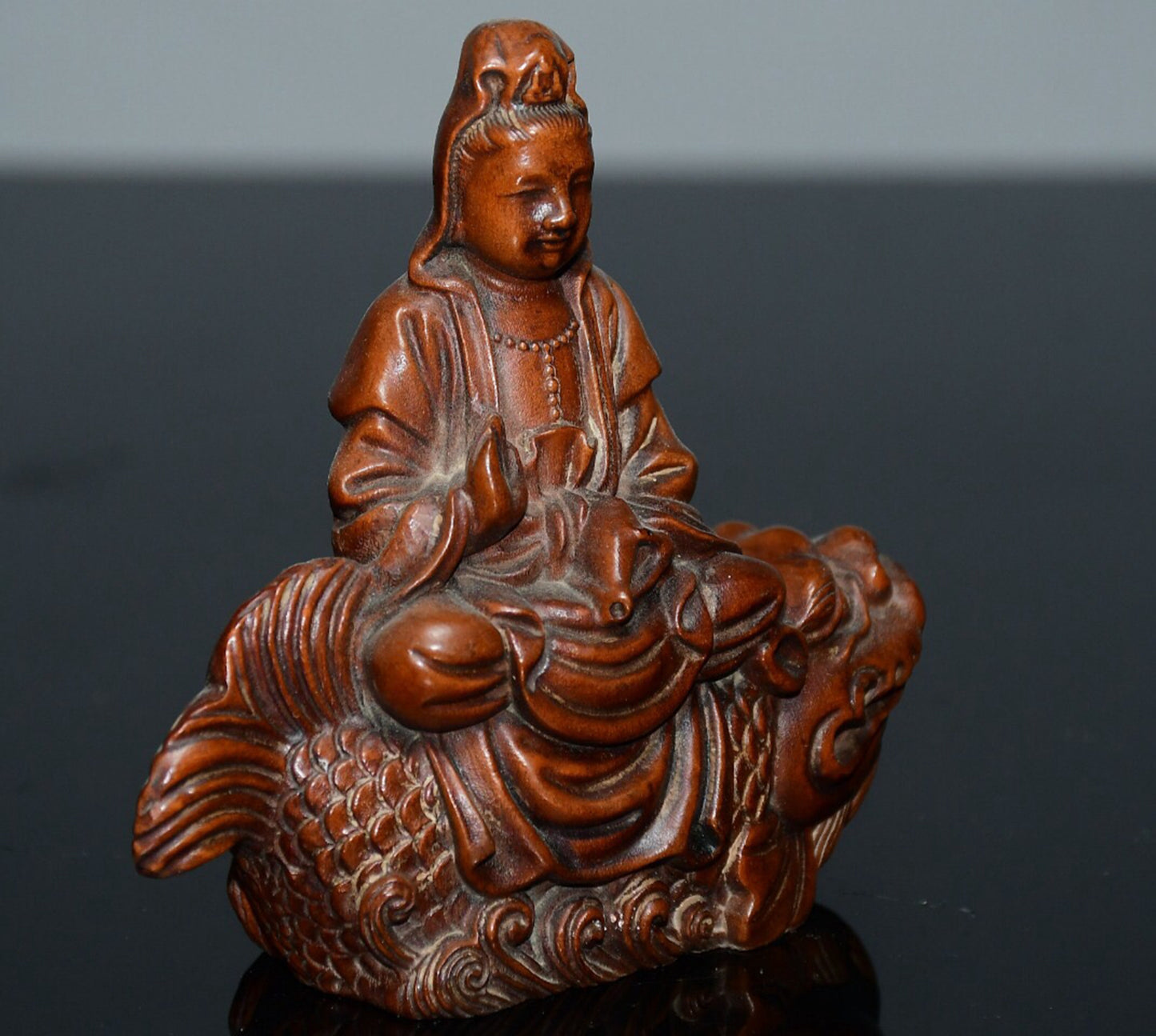 Chinese antique small leaf boxwood Pu Xian Bodhisattva ornament