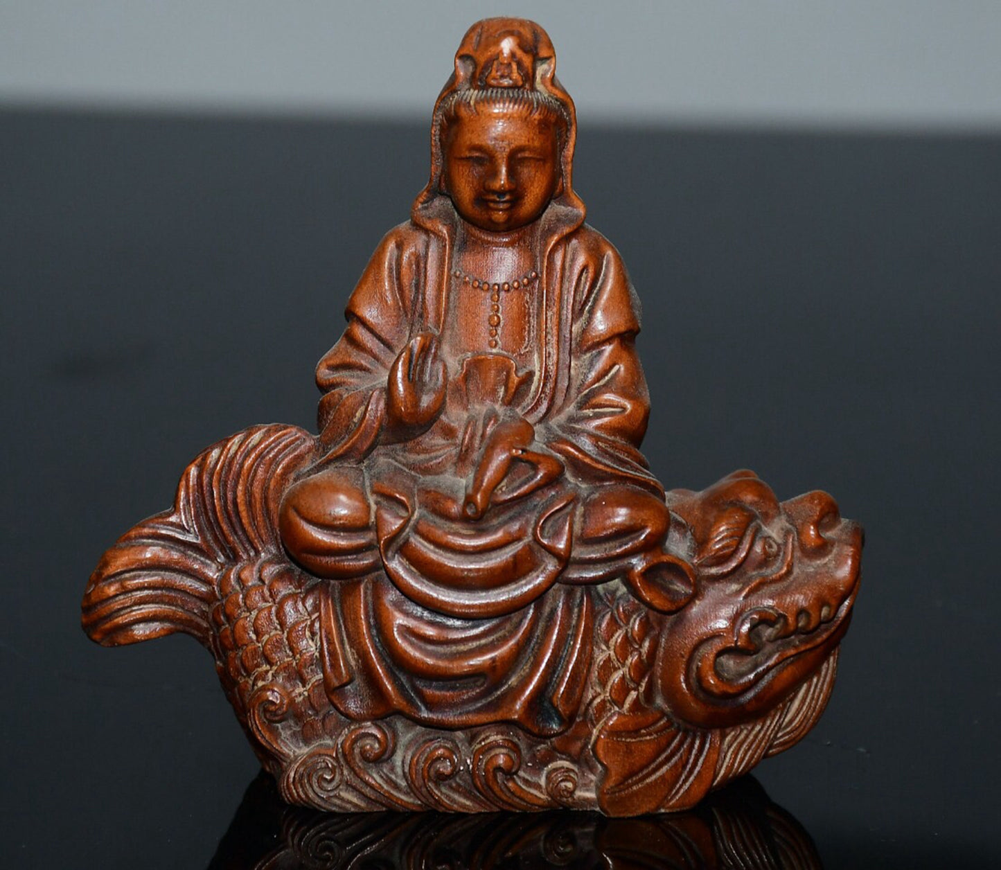 Chinese antique small leaf boxwood Pu Xian Bodhisattva ornament