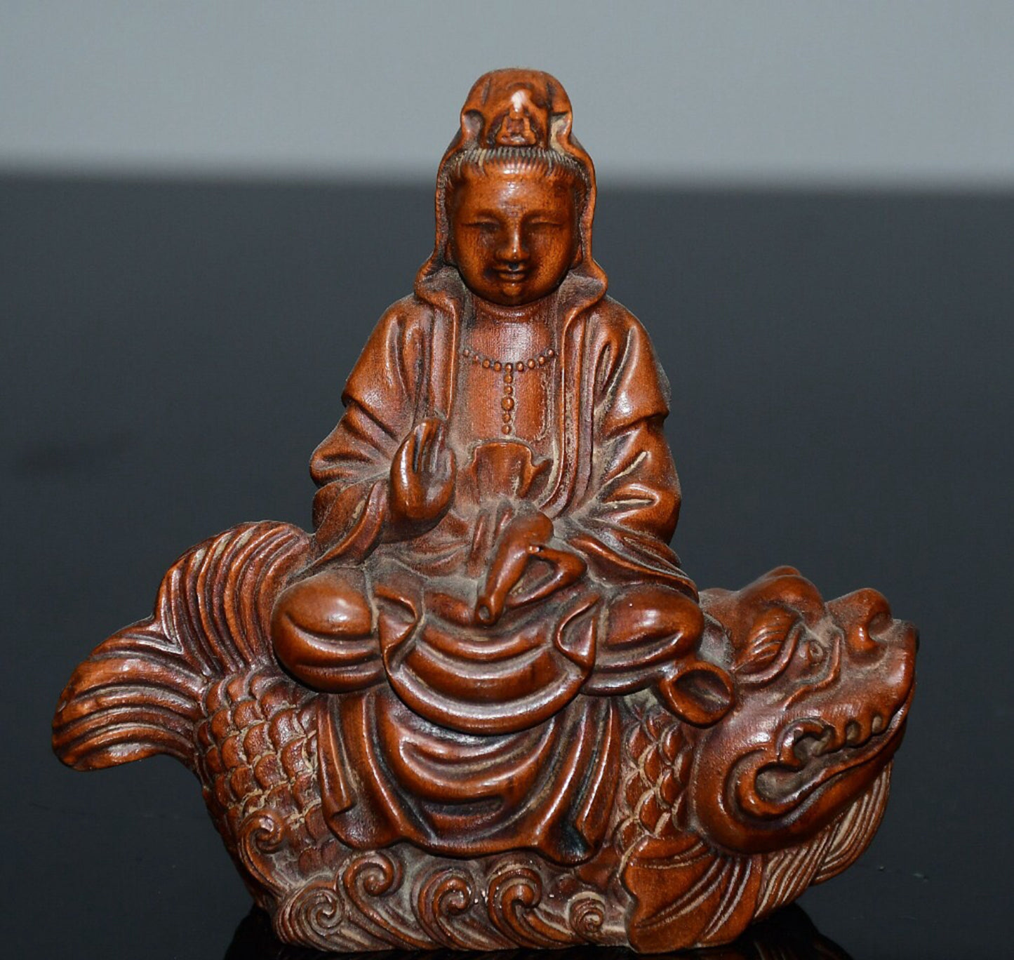 Chinese antique small leaf boxwood Pu Xian Bodhisattva ornament
