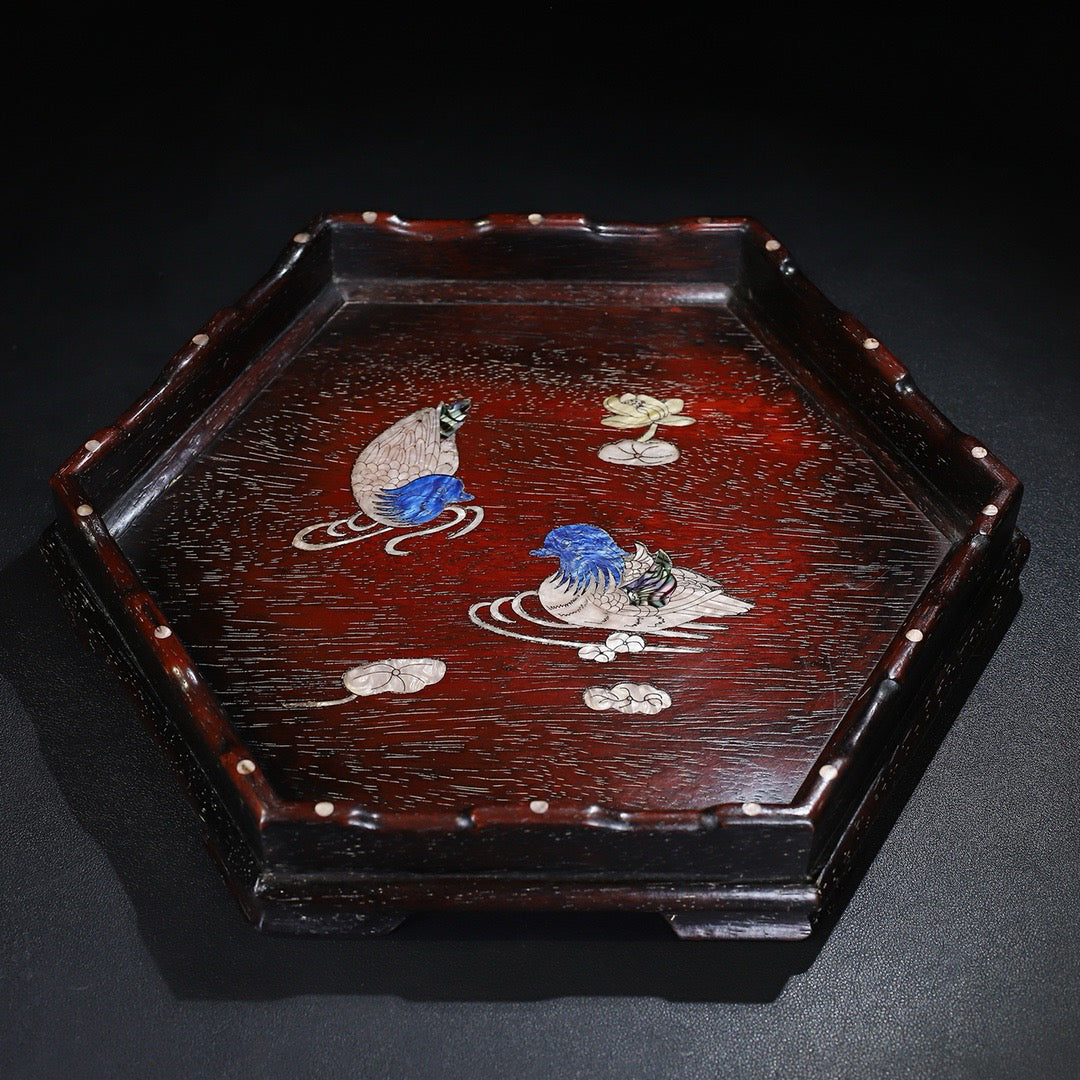 Chinese Antique Red Sandalwood Carving Storage Tray