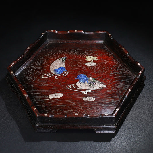 Chinese Antique Red Sandalwood Carving Storage Tray