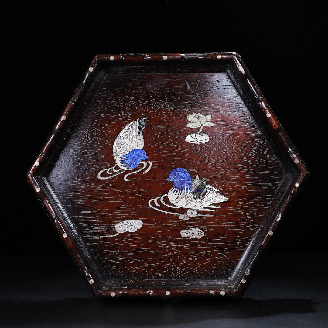 Chinese Antique Red Sandalwood Carving Storage Tray