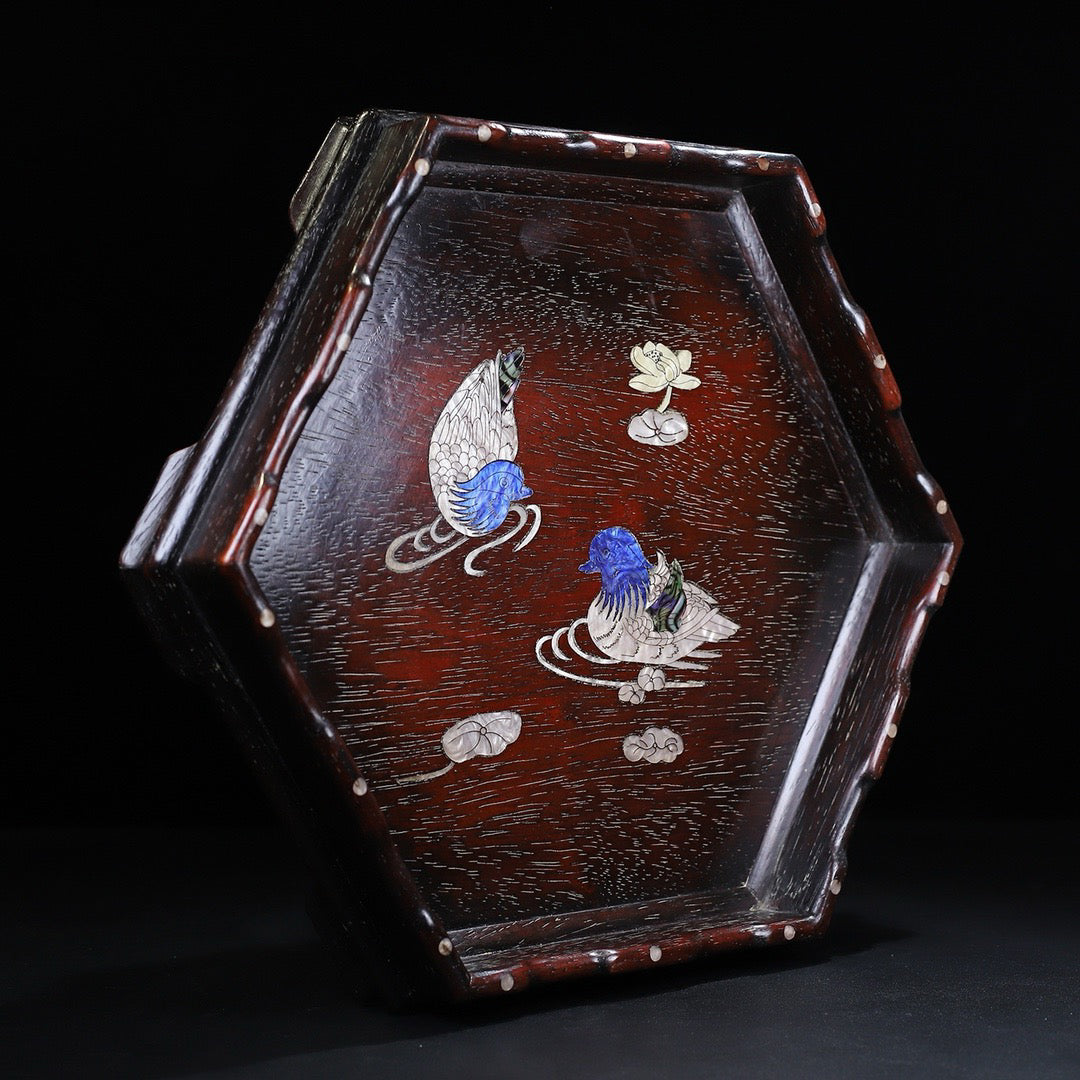 Chinese Antique Red Sandalwood Carving Storage Tray