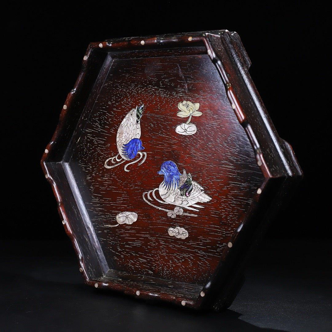 Chinese Antique Red Sandalwood Carving Storage Tray