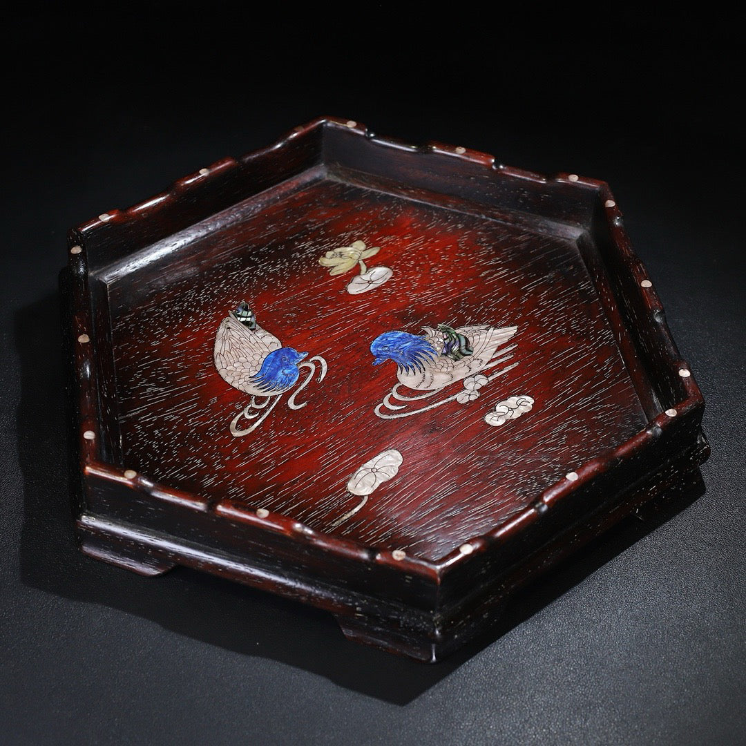 Chinese Antique Red Sandalwood Carving Storage Tray