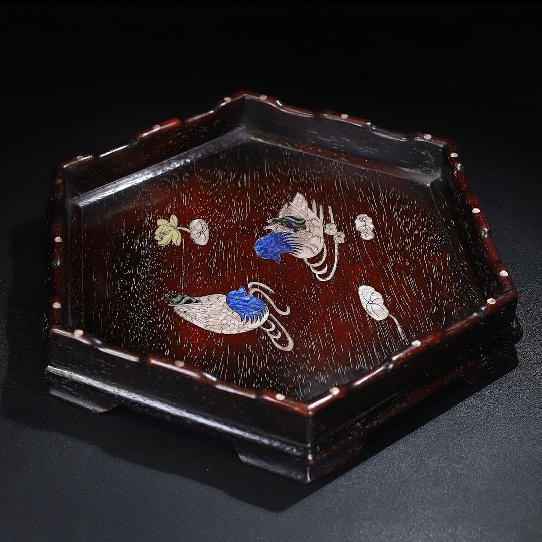 Chinese Antique Red Sandalwood Carving Storage Tray