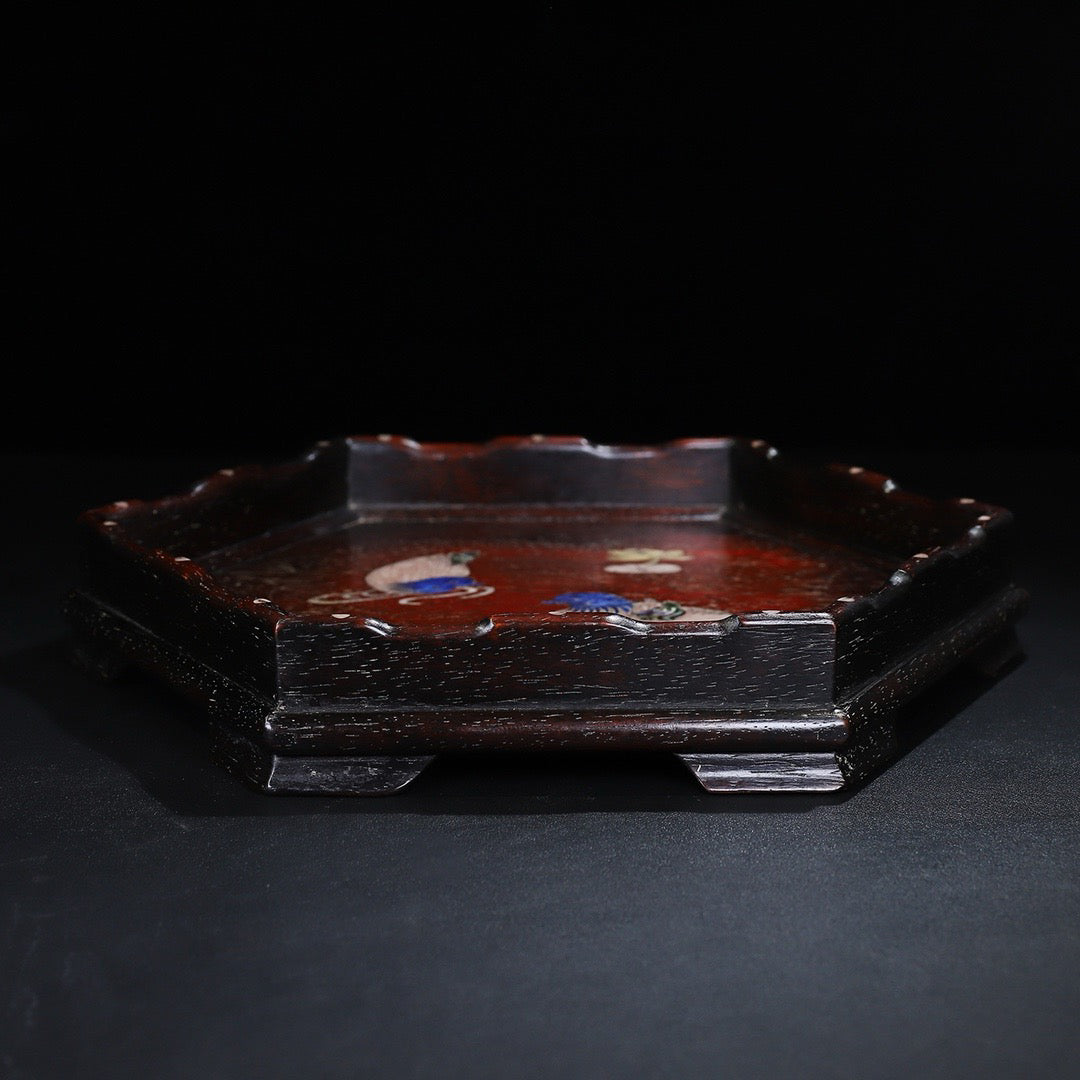 Chinese Antique Red Sandalwood Carving Storage Tray