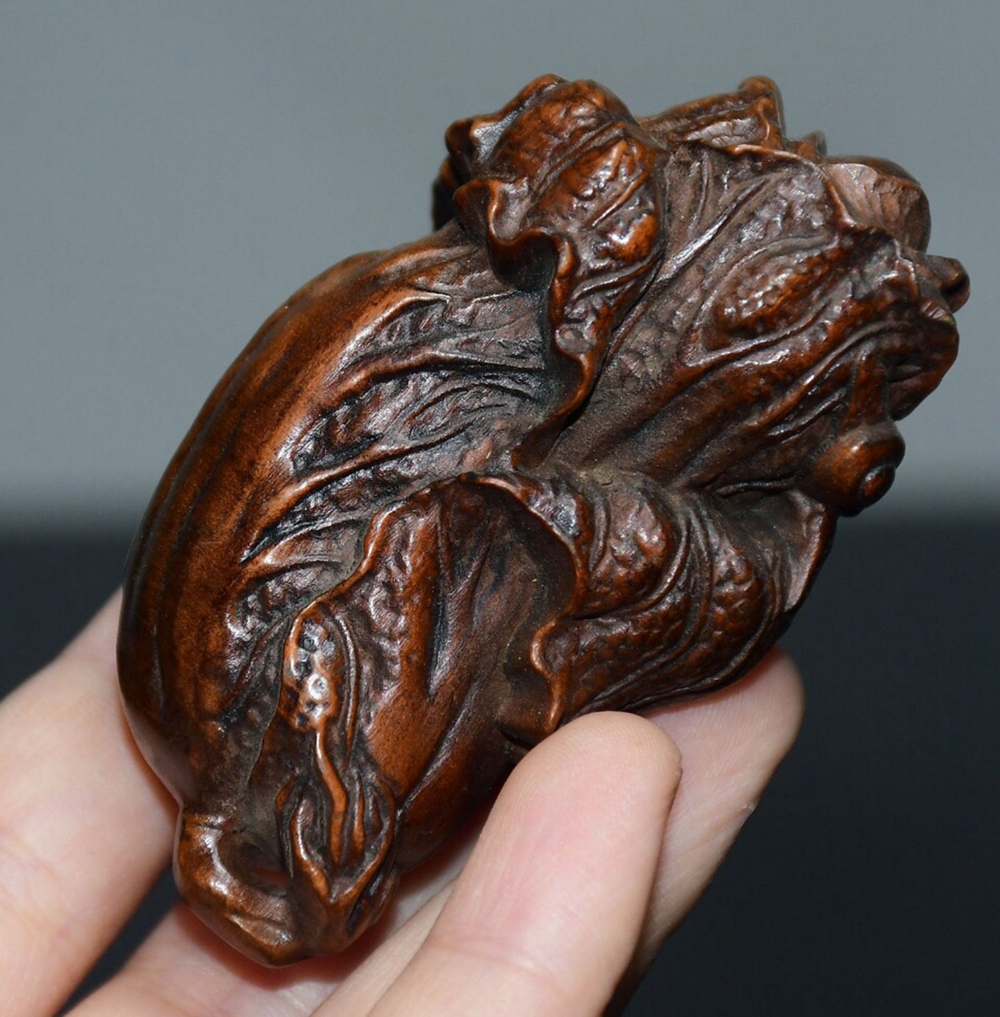 Chinese antique small leaf boxwood cabbage handle