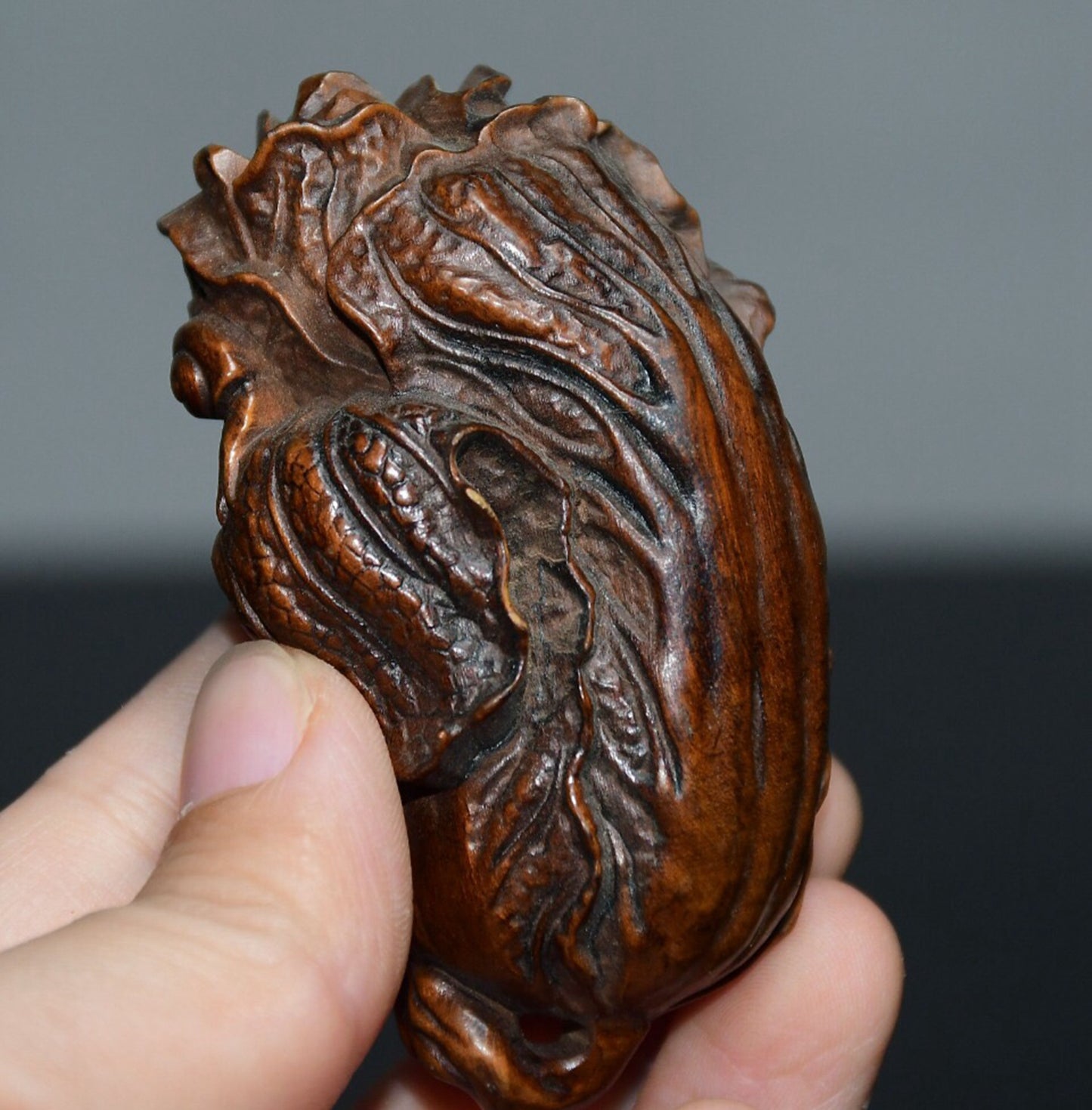 Chinese antique small leaf boxwood cabbage handle