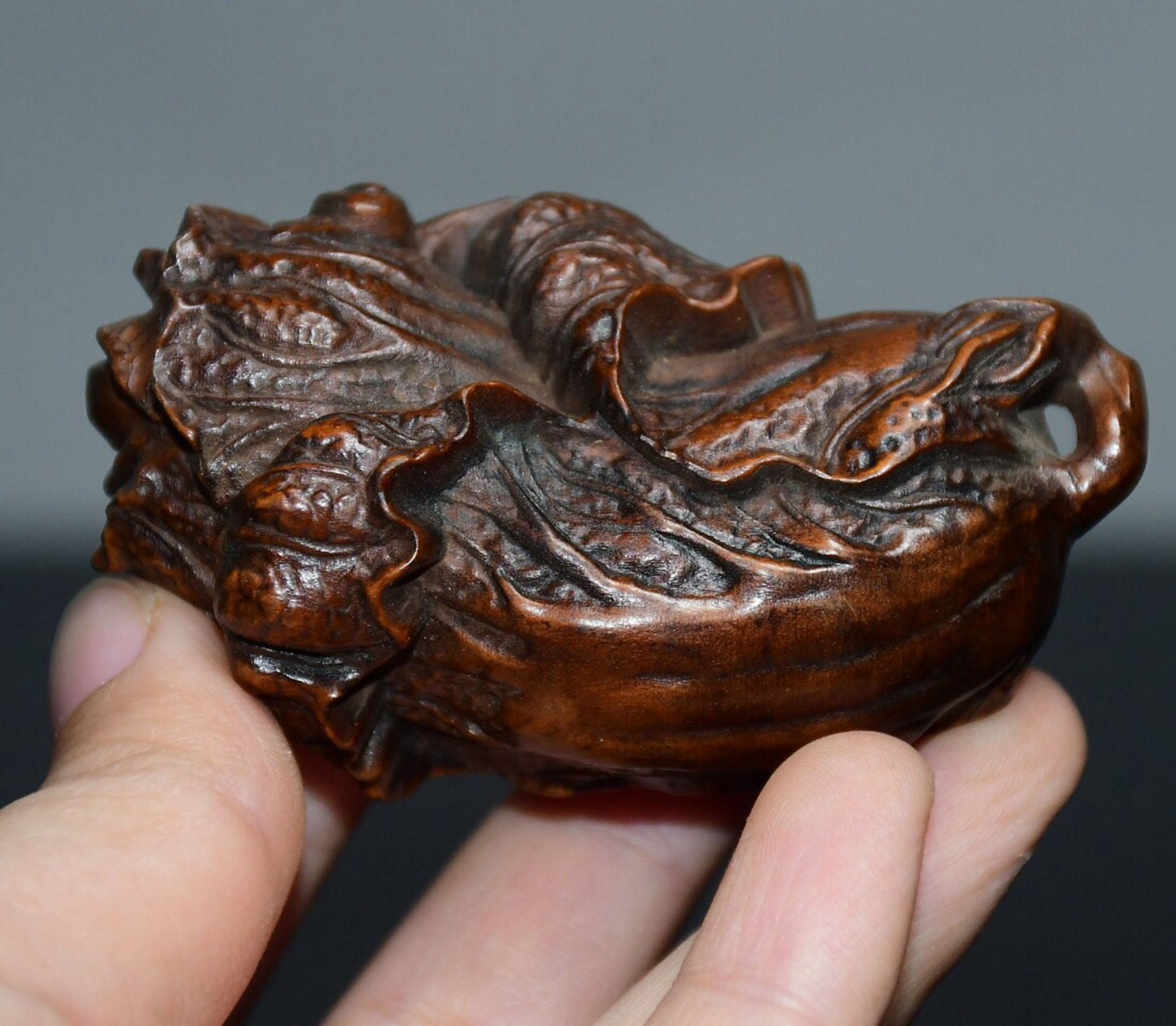 Chinese antique small leaf boxwood cabbage handle