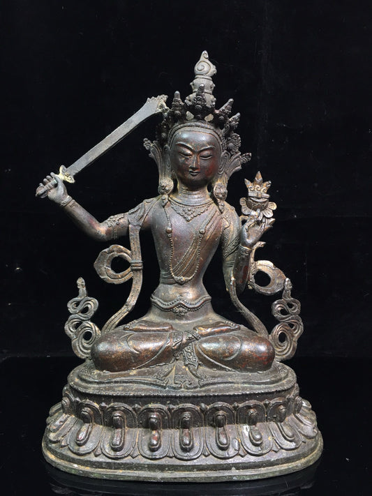 Chinese antique pure copper statue of Manjushri Bodhisattva