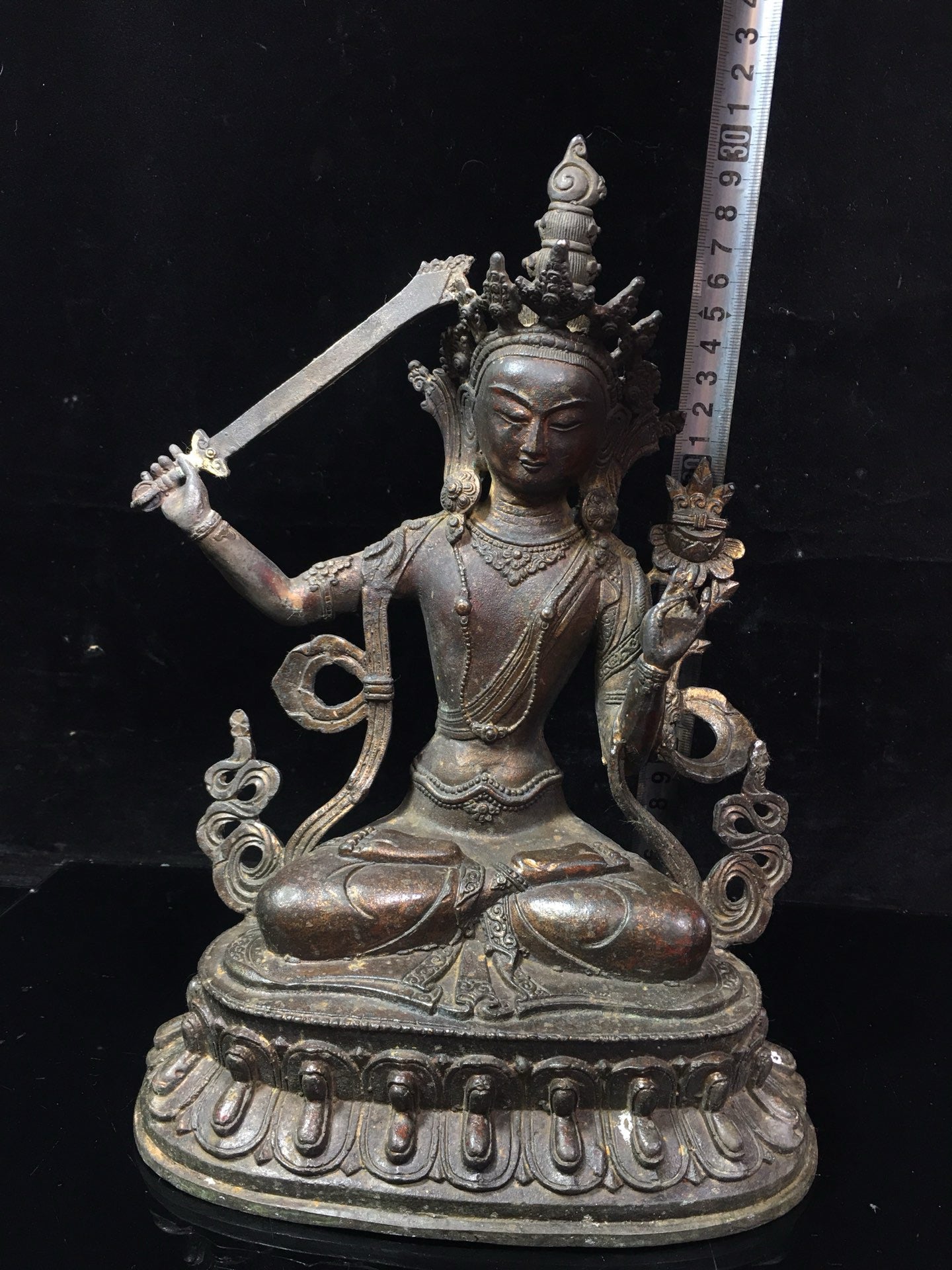 Chinese antique pure copper statue of Manjushri Bodhisattva