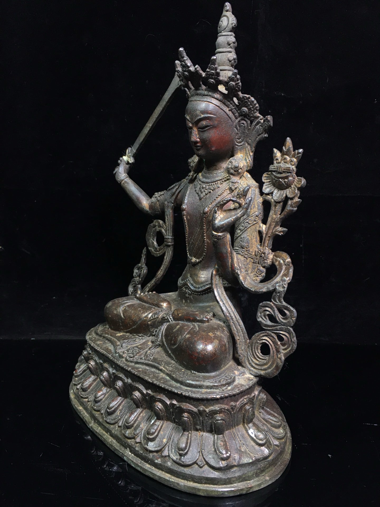 Chinese antique pure copper statue of Manjushri Bodhisattva