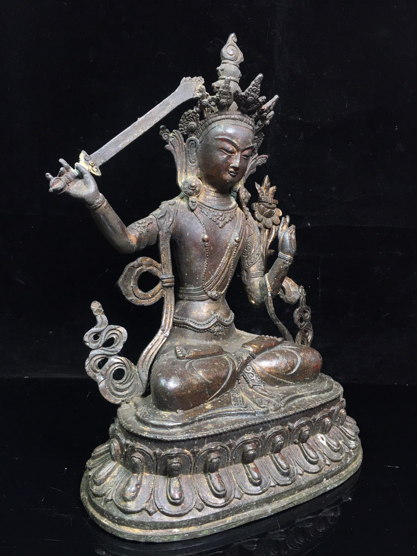 Chinese antique pure copper statue of Manjushri Bodhisattva
