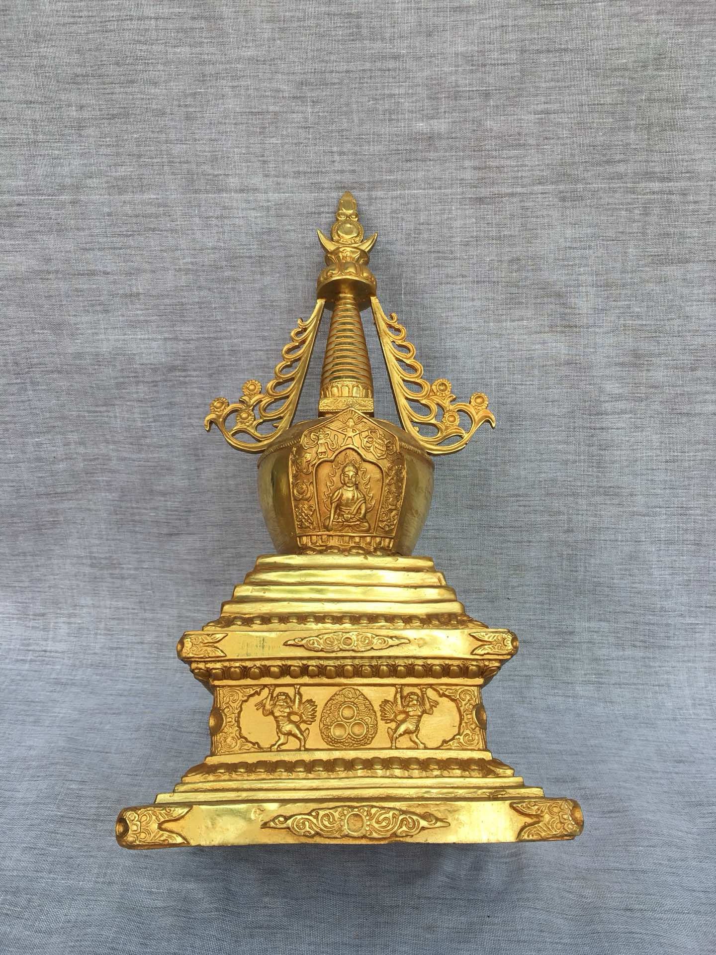Chinese antique bronze gilded pagoda