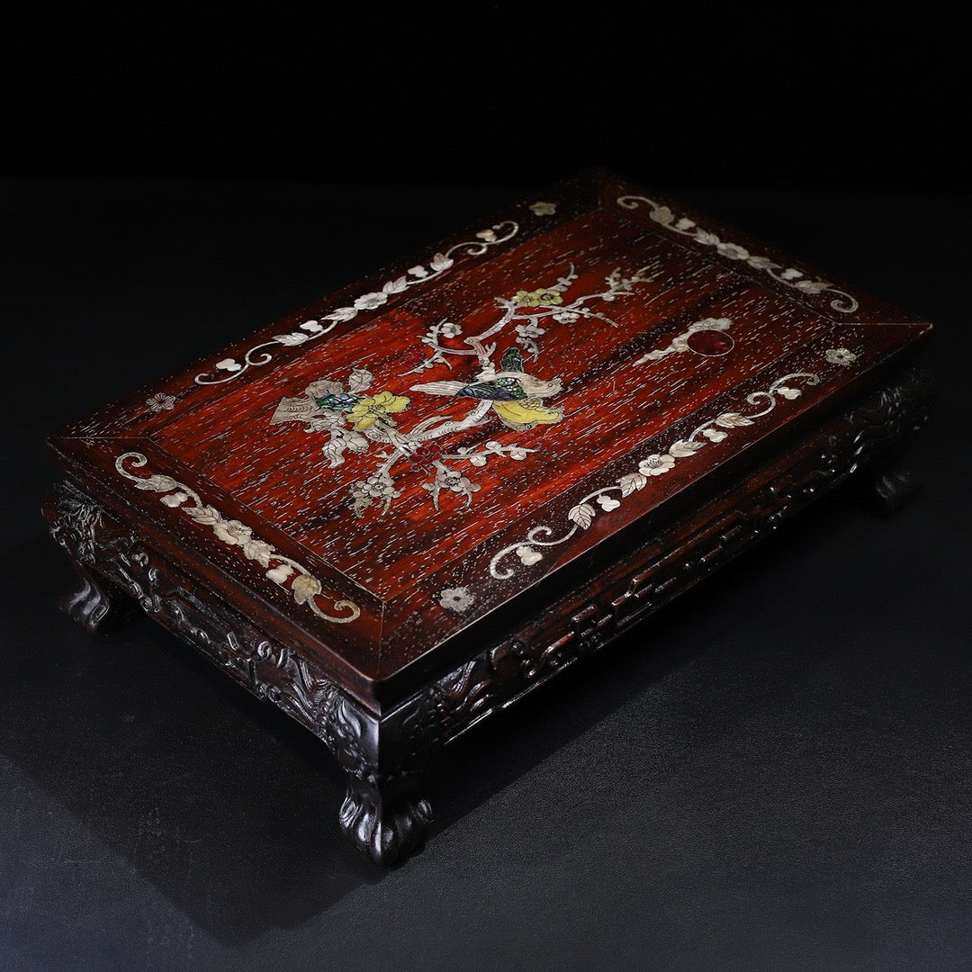Chinese antique red sandalwood carved tea table