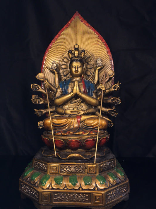 Chinese antique pure copper statue of Thousand Handed Guanyin Bodhisattva