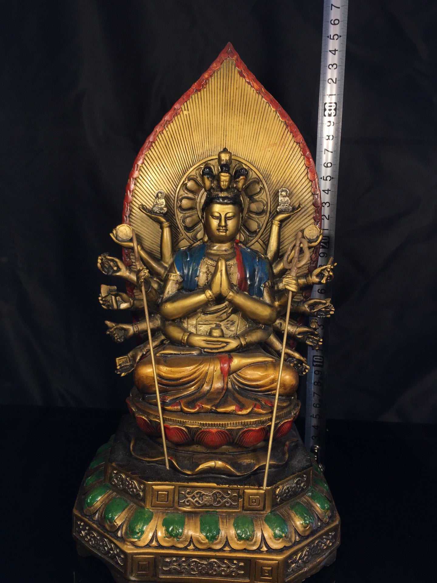 Chinese antique pure copper statue of Thousand Handed Guanyin Bodhisattva