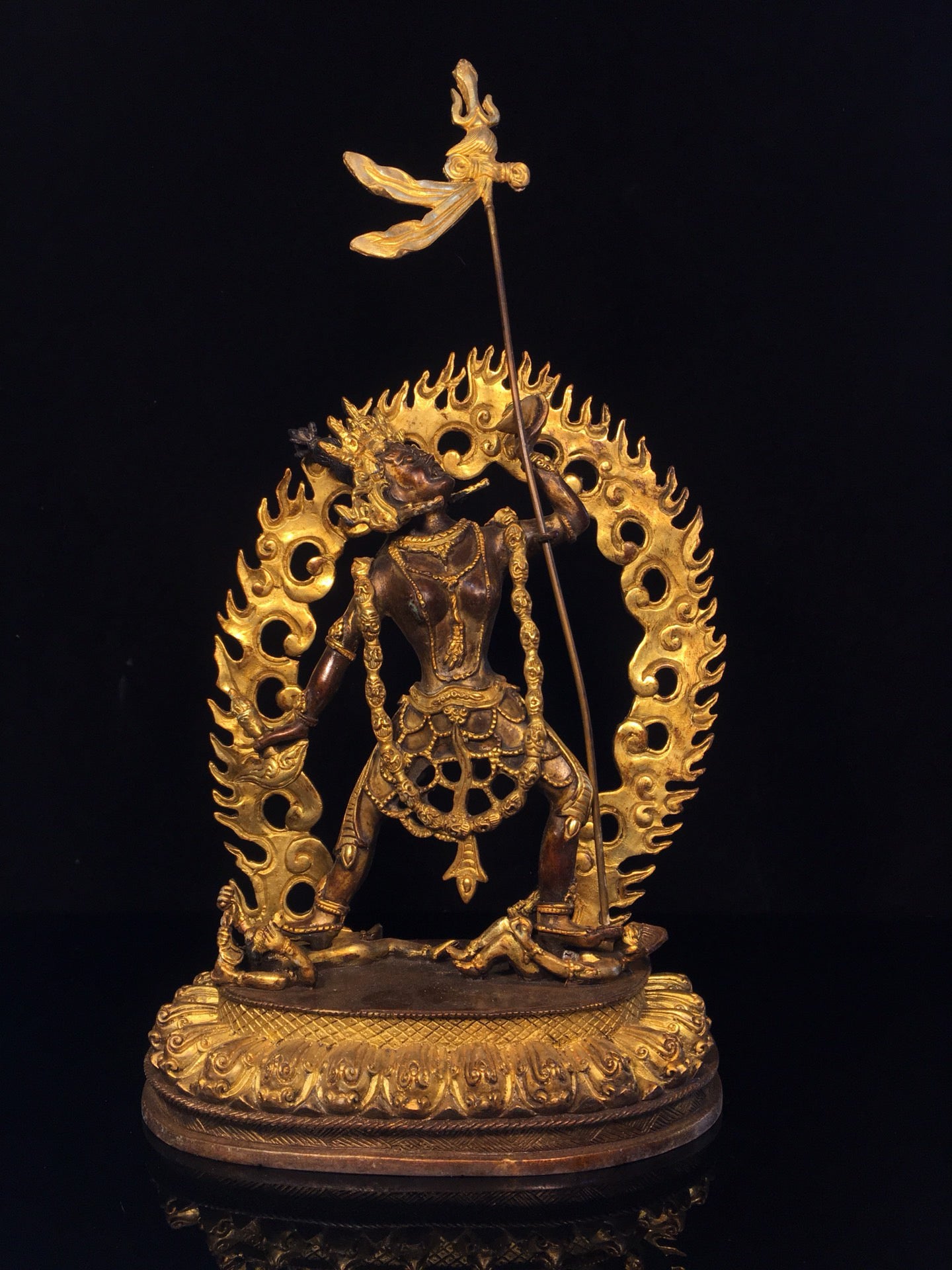 Chinese antique bronze gilded empty line mother Buddha statue