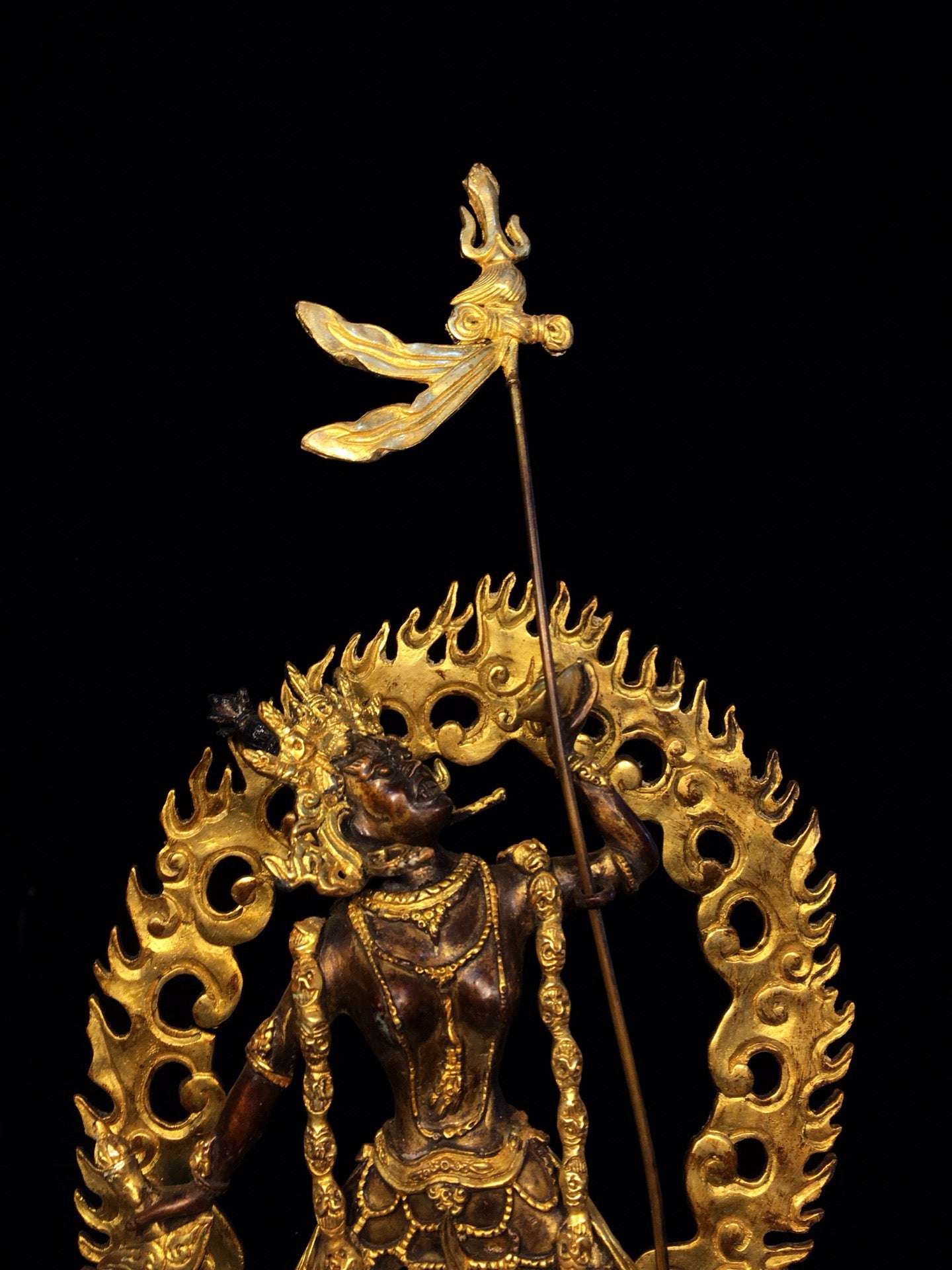 Chinese antique bronze gilded empty line mother Buddha statue