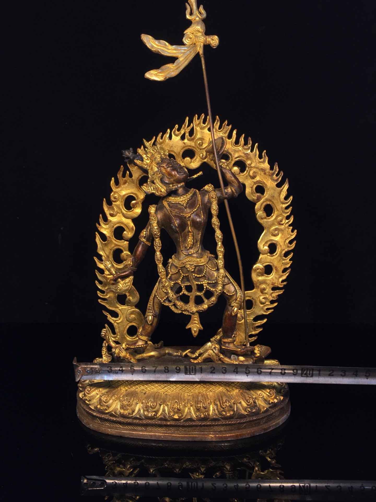 Chinese antique bronze gilded empty line mother Buddha statue