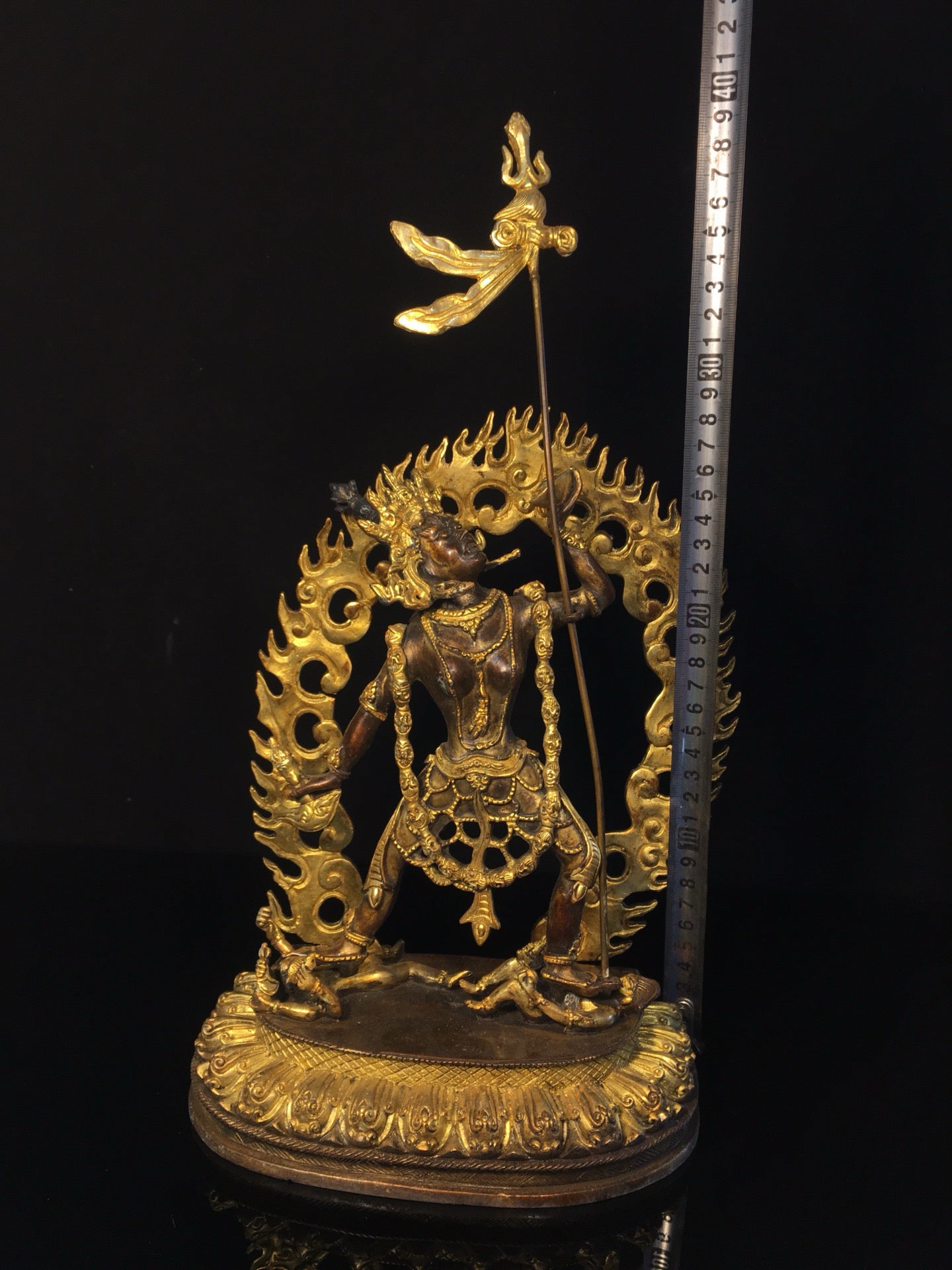 Chinese antique bronze gilded empty line mother Buddha statue