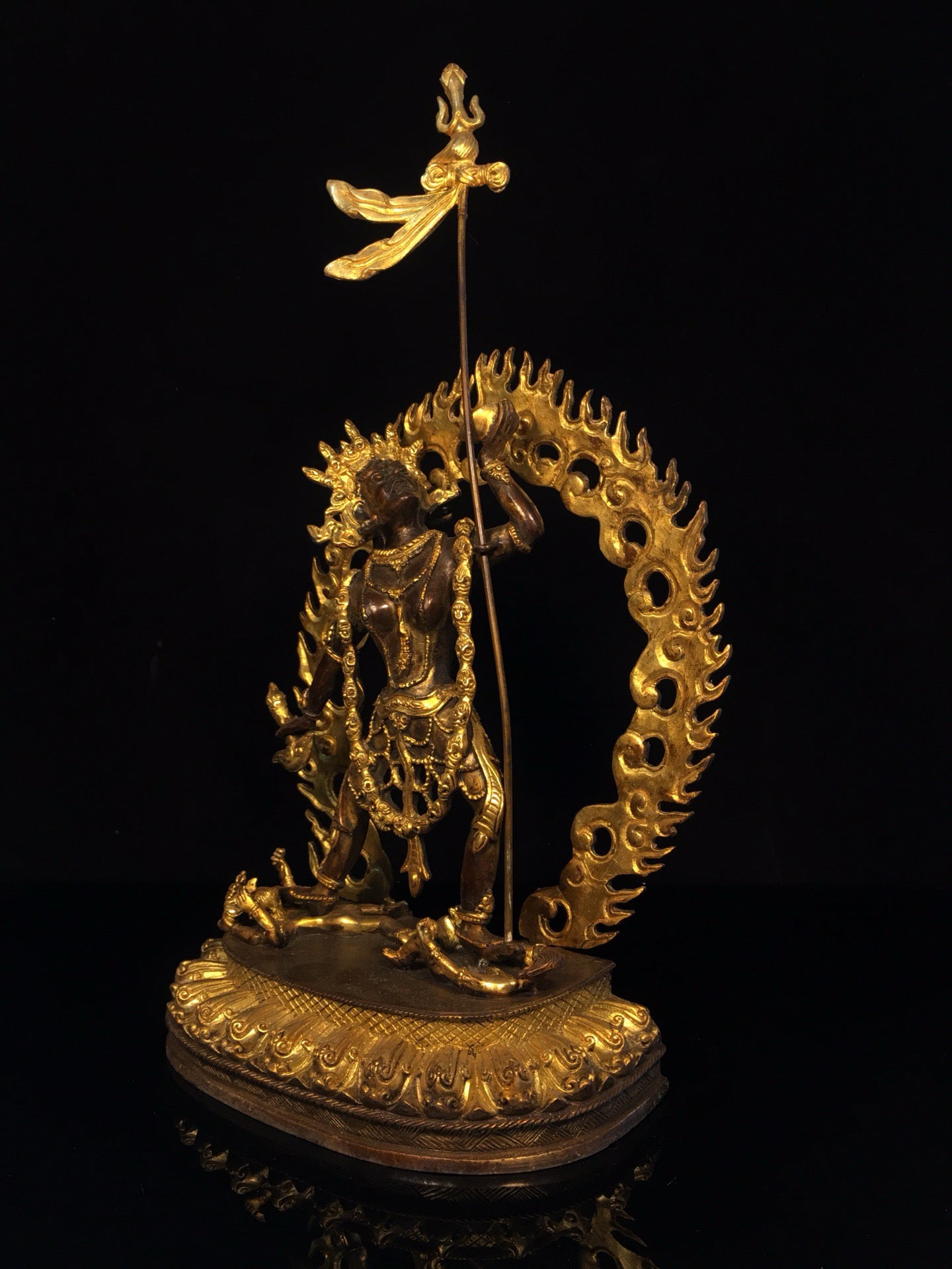 Chinese antique bronze gilded empty line mother Buddha statue