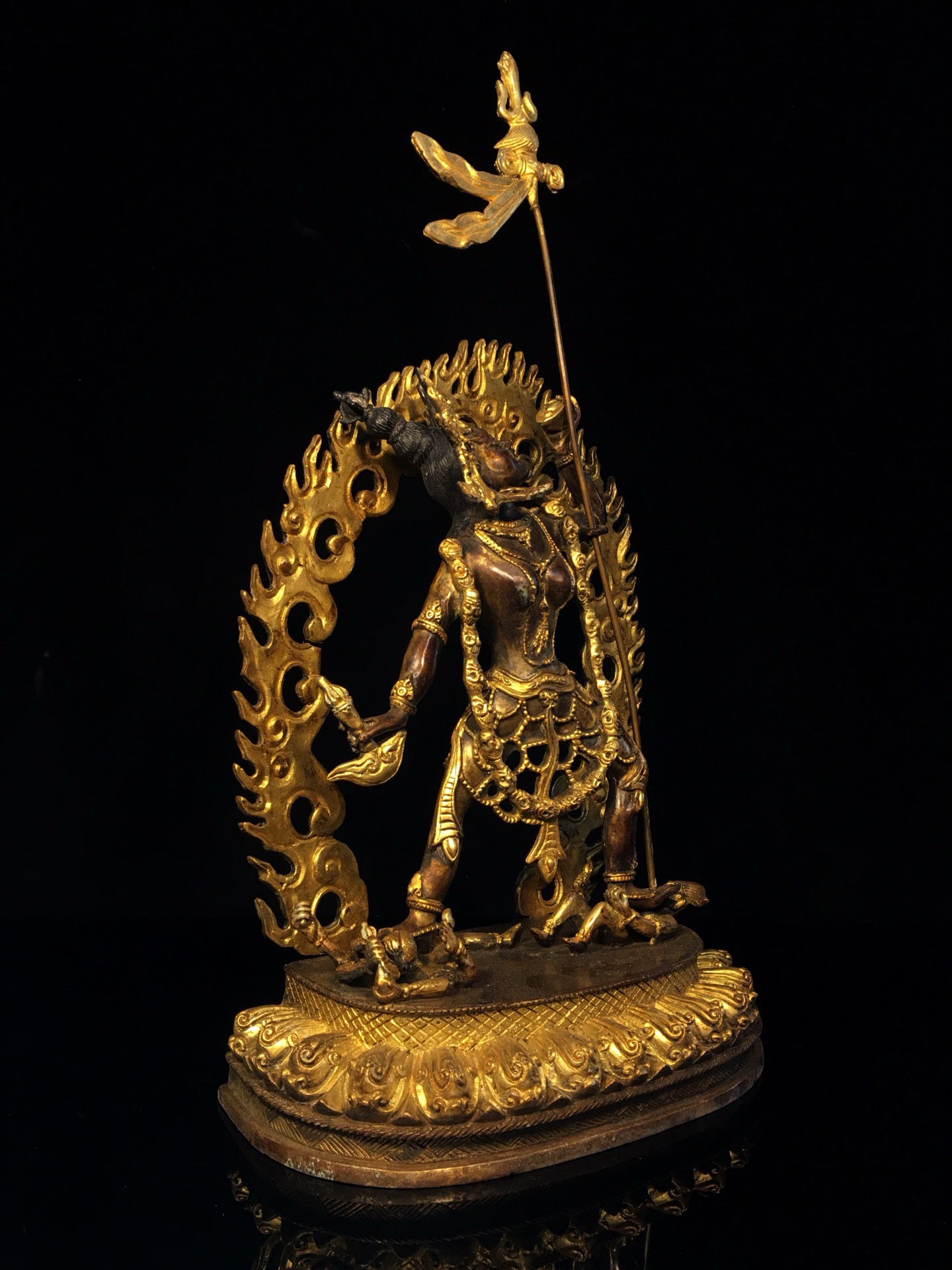 Chinese antique bronze gilded empty line mother Buddha statue