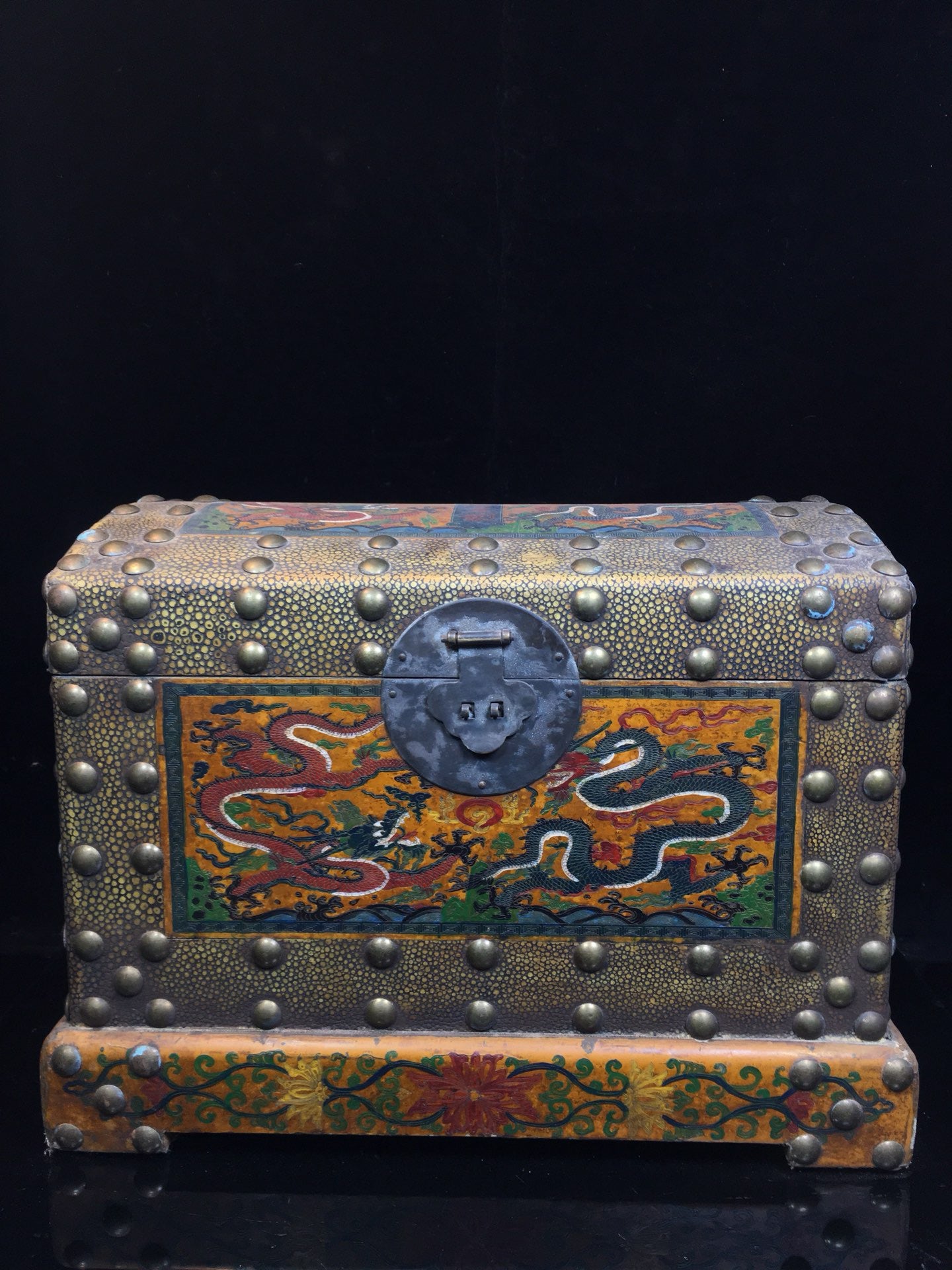 Chinese Antique Wooden Carving Treasure Chest