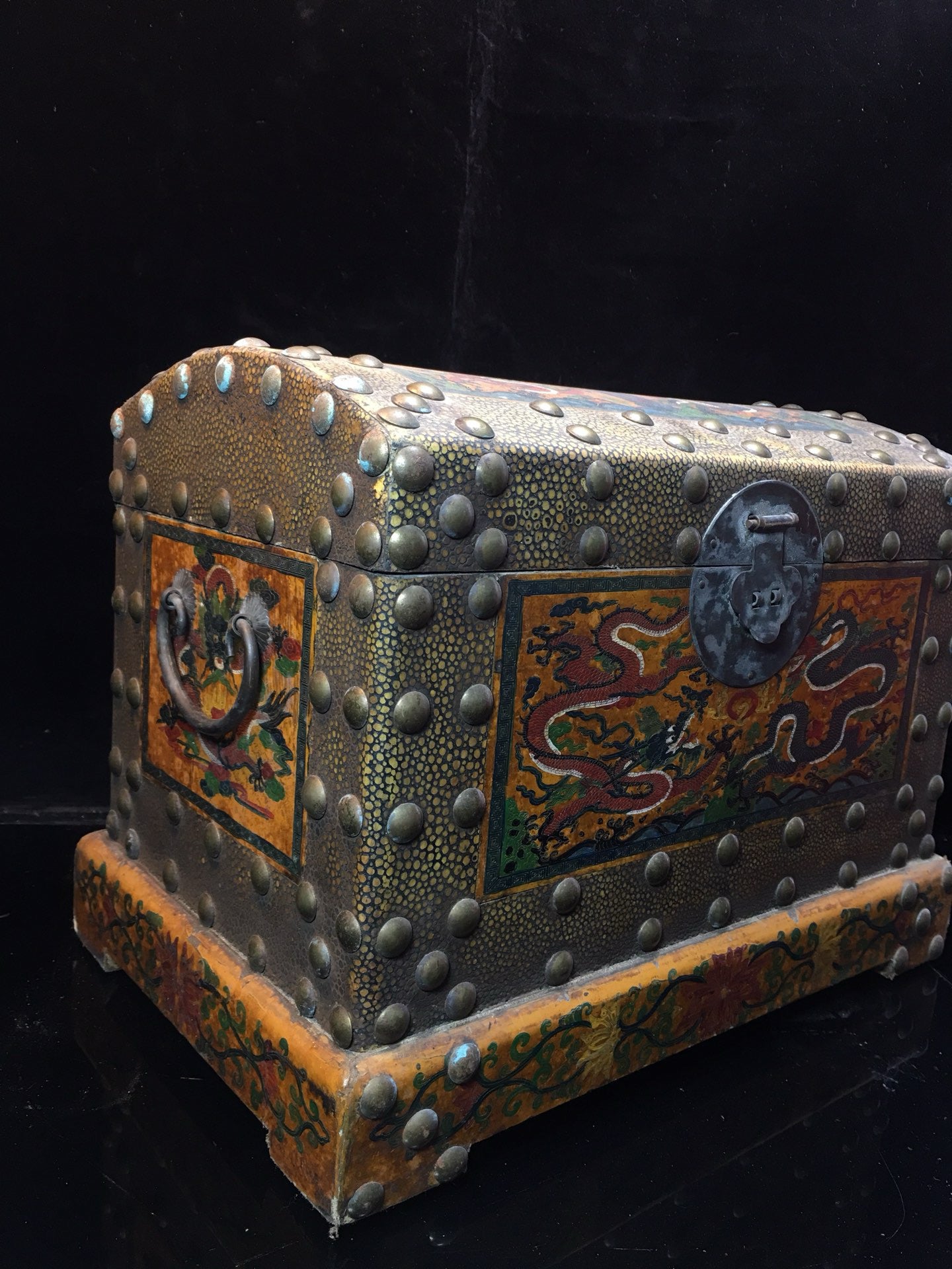 Chinese Antique Wooden Carving Treasure Chest