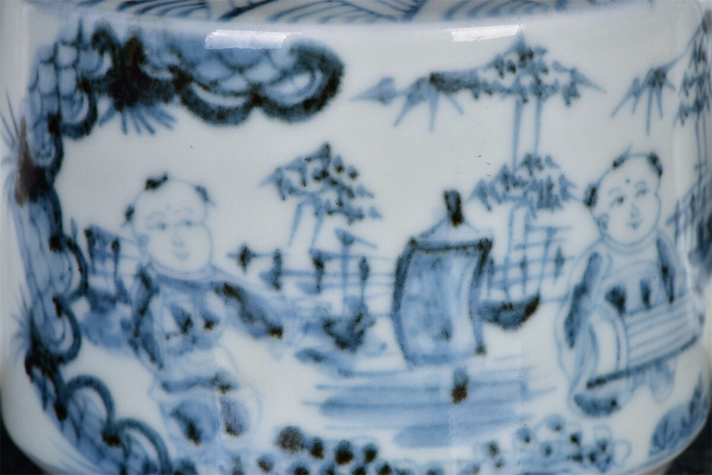 Chinese antique blue and white character story patterned teapot