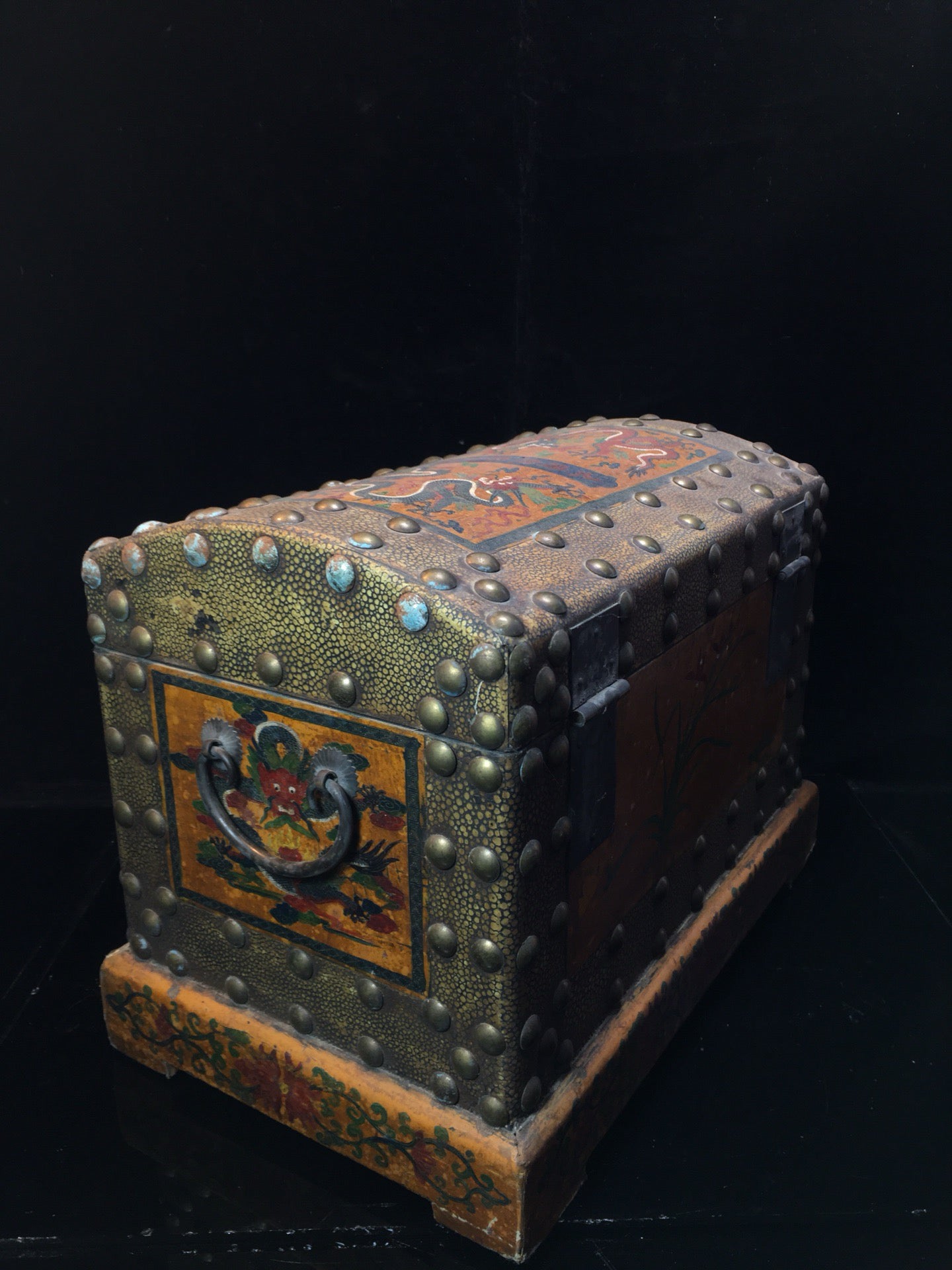 Chinese Antique Wooden Carving Treasure Chest