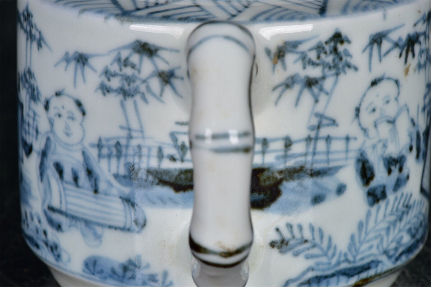 Chinese antique blue and white character story patterned teapot