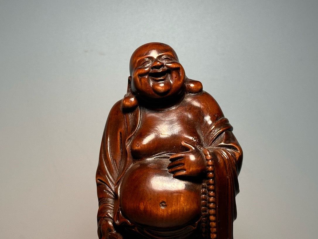 Chinese antique boxwood carving with exquisite craftsmanship to carve Maitreya Buddha