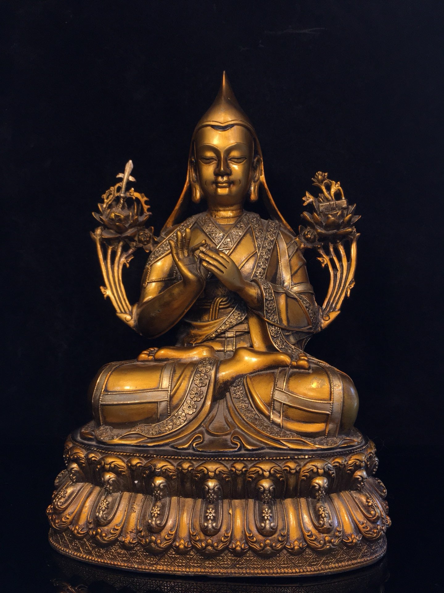 Chinese antique pure copper painted Zongkhapa Buddha statue
